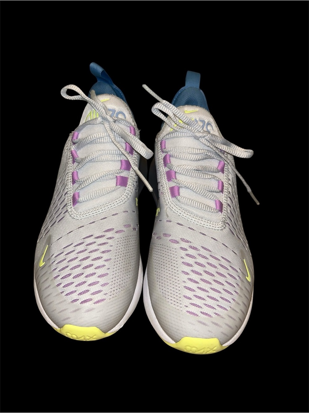 Nike 270 Light Gray Athletic Sneakers with Lavender and Yellow Accents